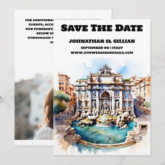 Save The Date Rome mariage enregistrer la date trevi fontaine ch (Devant / Derrière)
