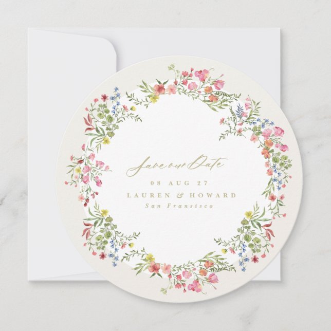 Save The Date rond romantique non photo floral arche printemps m (Devant)