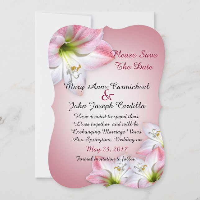 Save the Date rosa Amaryllis (Vorderseite)