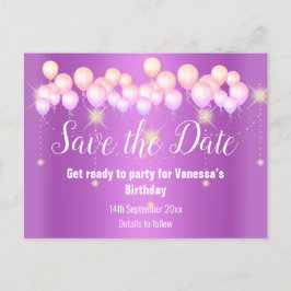 Save the Date rosa Balloons Sparkasse Alles unterw Ankündigungspostkarte