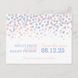 Save the Date rosa blaue Konfetti-Punkte Hochzeitk Ankündigungspostkarte