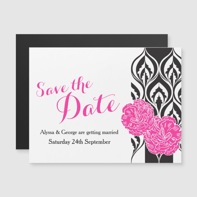 Save the Date rosa Dianthus Hochzeit Magneteinladung (Vorne/Hinten)