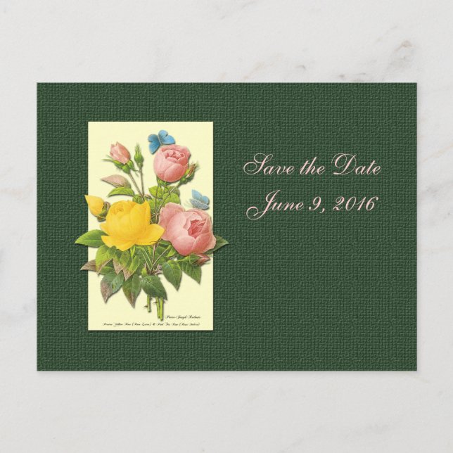 Save the Date Rosa Gelbe Rosen Postkarte (Vorderseite)