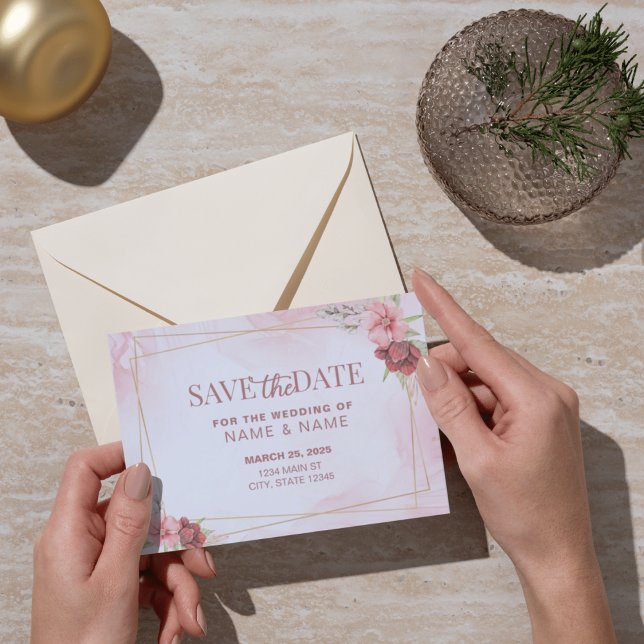 Save the Date Rosa-Gold-Blumenladen Einladung (Von Creator hochgeladen)