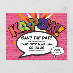 Save The Date Rosa Herzen Comic Buch Hochzeit Ankündigungspostkarte
