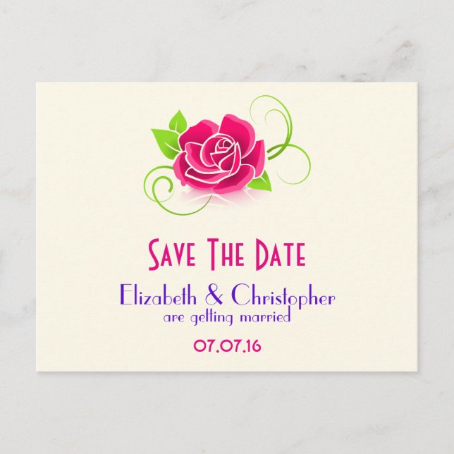 Save the Date rosa Rose Illustration Ankündigungspostkarte (Vorderseite)