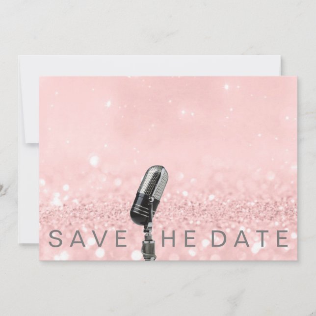 Save the Date Rosa Schwarz Grau Glitzer Microfone (Vorderseite)