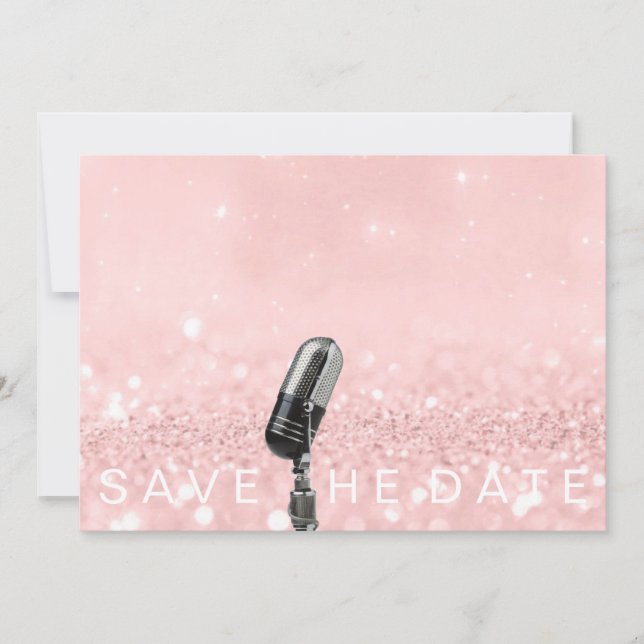 Save the Date Rosa Schwarz Rose Glitzer Mikrofone (Vorderseite)