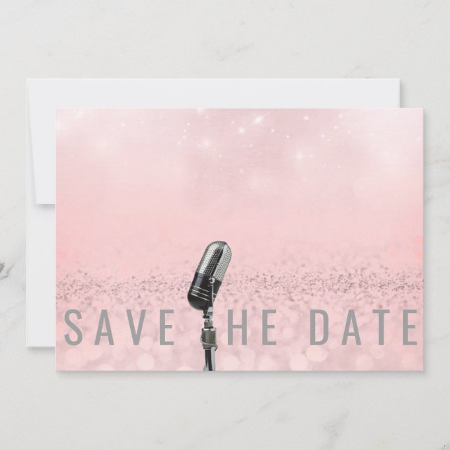 Save the Date Rosa Schwarz Rose Glitzer Mikrofone (Vorderseite)