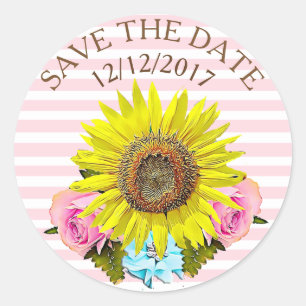 Save the Date rosa Streifen Sonnenblumenkleber Runder Aufkleber