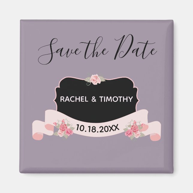 Save the Date rosa und Lila Schönheit Magnet (Vorne)