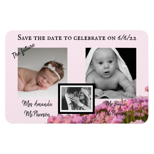 Save the Date rosa wilde Blume Magnet (Horizontal)