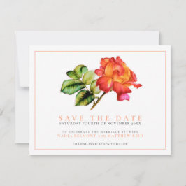 Save The Date Rose à thé hybride rayé aquarelle orange mariage