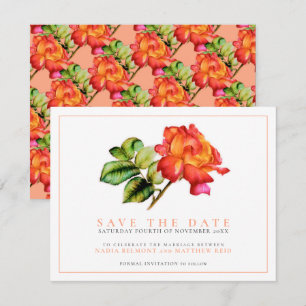 Save The Date Rose à thé hybride rayé aquarelle orange mariage