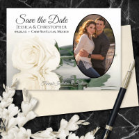 Rose blanche ivoire avec photo ovale Mariage roman