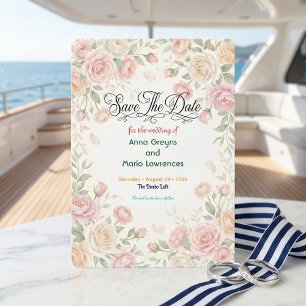 Save The Date Rose Botanique Vintage et Pivoine de Printemps