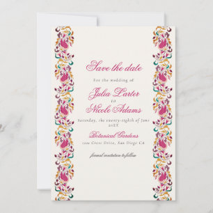 Save The Date Rose Classique Verte Jaune Florale Cygne Oiseau Ma