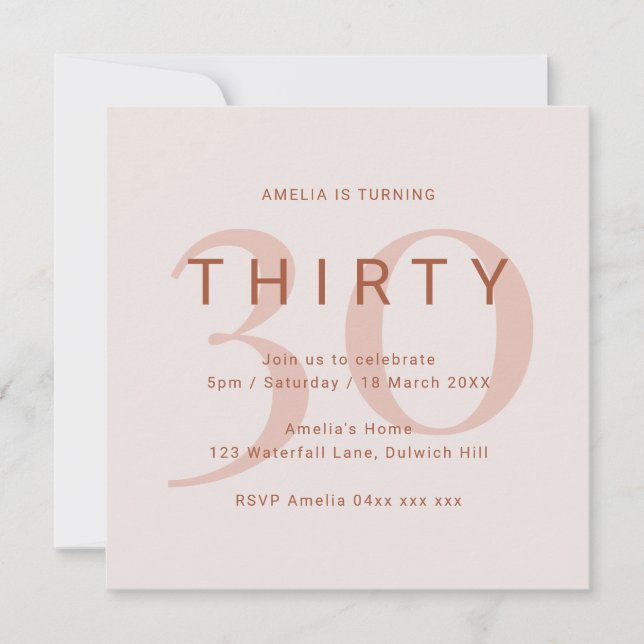 Save The Date Rose contemporain 30e anniversaire de fête Invitat (Devant)