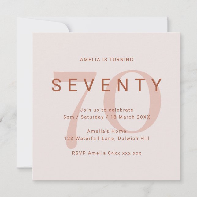 Save The Date Rose contemporain 70e anniversaire de fête Invitat (Devant)