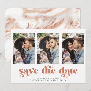 Save The Date Rose de cuivre moderne marbre d'or Enregistrer la 