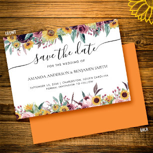 Save The Date Rose de tournesol Bourgogne Rustique Automne Maria