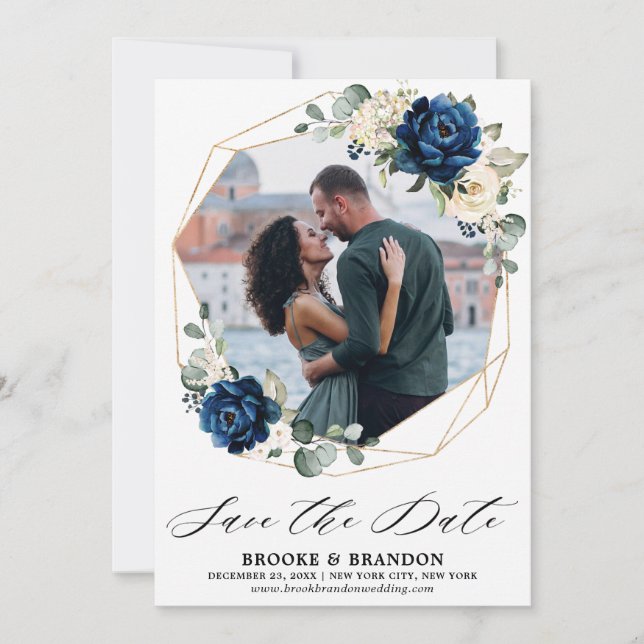 Save The Date Rose d'ivoire de Champagne Blanc Marine (Devant)