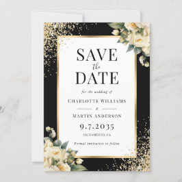 Save The Date Rose d'ivoire d'or noir Confetti Mariage floral