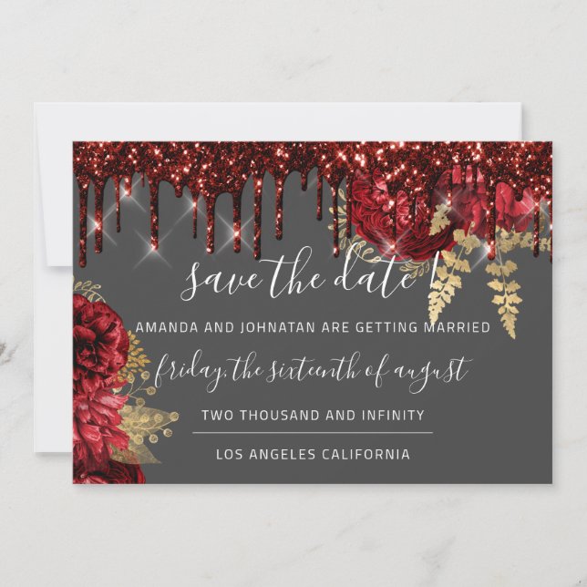 Save The Date Rose Drives Bourgogne Maroon Marsala Colère Floral (Devant)