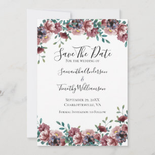 Save The Date Rose Dusty Rose Bleu Vert Eucalyptus Floral