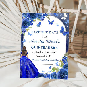 Save The Date Rose en argent bleu Quinceanera
