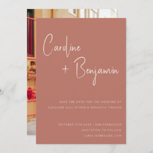 Save The Date Rose en terre cuite moderne simple Script Mariage 