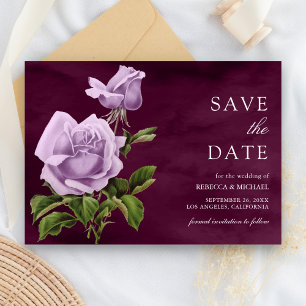 Save The Date Rose Fleurale Violette Poussiéreuse Rustique de Ma