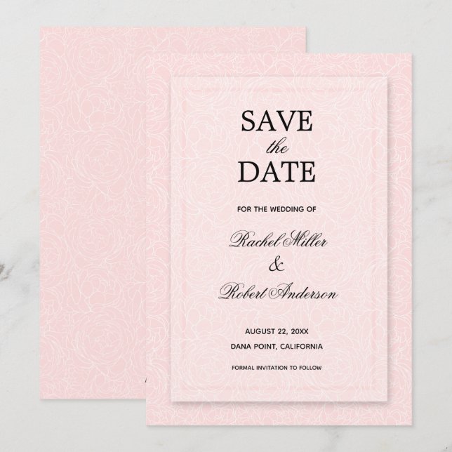 Save The Date Rose floral (Devant / Derrière)