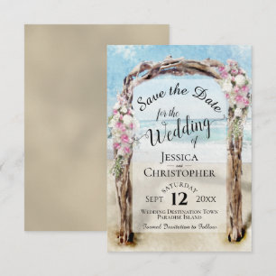 Save The Date Rose Floral Rustique Driftwood Beach Arbor Mariage