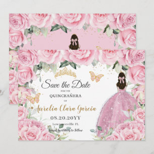 Save The Date Rose Florale Princesse Quinceañera Quince Douze 16