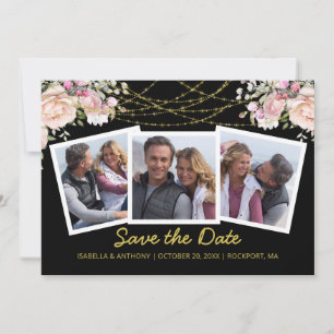 Save The Date Rose Florale Rose Pâle Bleu Or 3 Photo Enregistrer