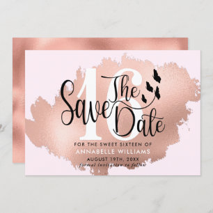 Save The Date Rose Gold 16e fête d'anniversaire 