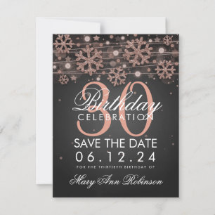 Save The Date Rose Gold 30th Birthday Save Date Winter