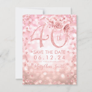 Save The Date Rose Gold 40th Birthday Glam Lights Enregistrer la