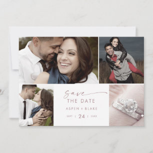 Save The Date Rose Gold 4 Photo Collage Enregistrer La Date