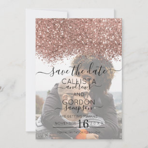 Save The Date Rose Gold Blanc Paillettes Confettis Photo Mariage