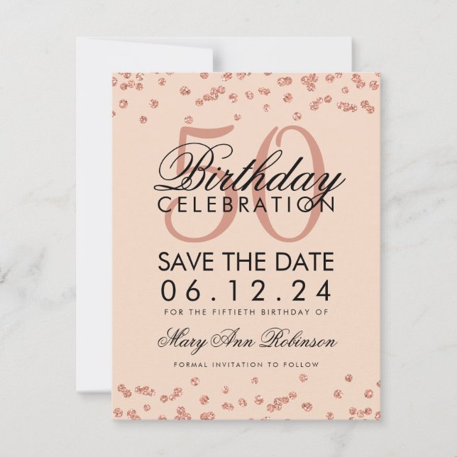Save The Date Rose Gold Blush 50e anniversaire Date de sauvegard (Devant)
