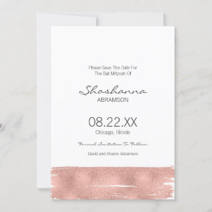 Save The Date Rose Gold Brushstroke Bat mitzvah Enregistrer la d