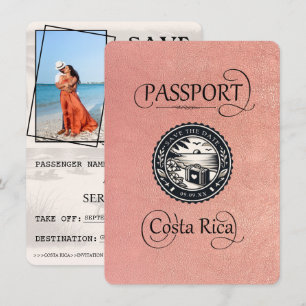 Save The Date Rose Gold Costa Rica Passeport