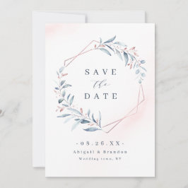 Save The Date Rose Gold Dusty Blue Greenery Mariage géométrique