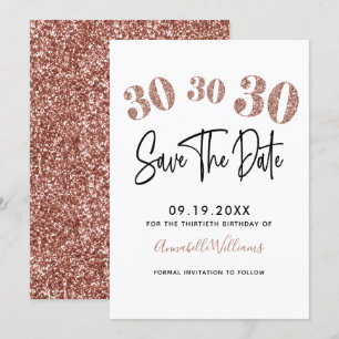 Save The Date Rose Gold Faux Parties scintillant 30e fête d'anni