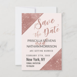 Save The Date Rose Gold Faux Sparkling Parties scintillant Sequi