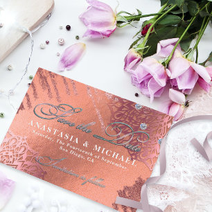 Save The Date Rose Gold Foil Luxe Glam Élégant Mariage élégant
