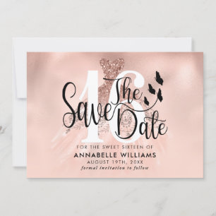 Save The Date Rose Gold Gown 16th Birthday Party Enregistrer la 