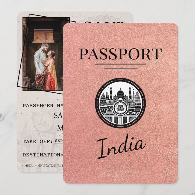 Save The Date Rose Gold India Passeport Enregistrer La Date (Devant / Derrière)